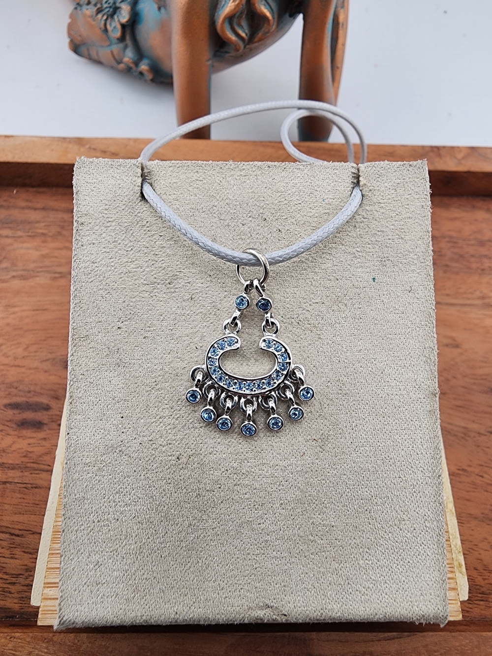 Silver Pendant Necklace with Light Blue Crystal Drops - Women's Jewelry